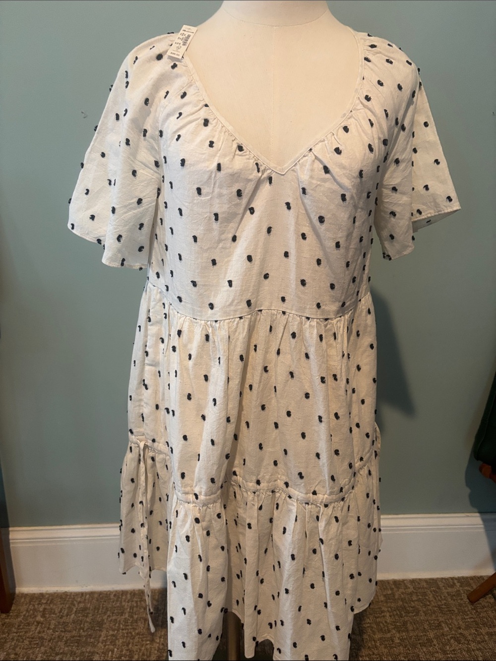 Madewell White Midi Dress with Black Polka Dots